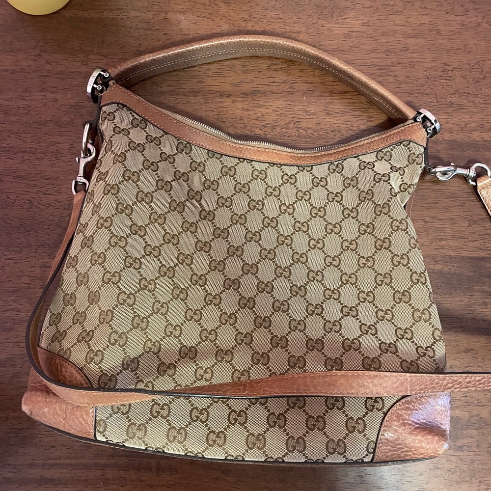 Gucci Beige Monogram Canvas Hobo with Brown Leather Trim - Picture 2 of 10